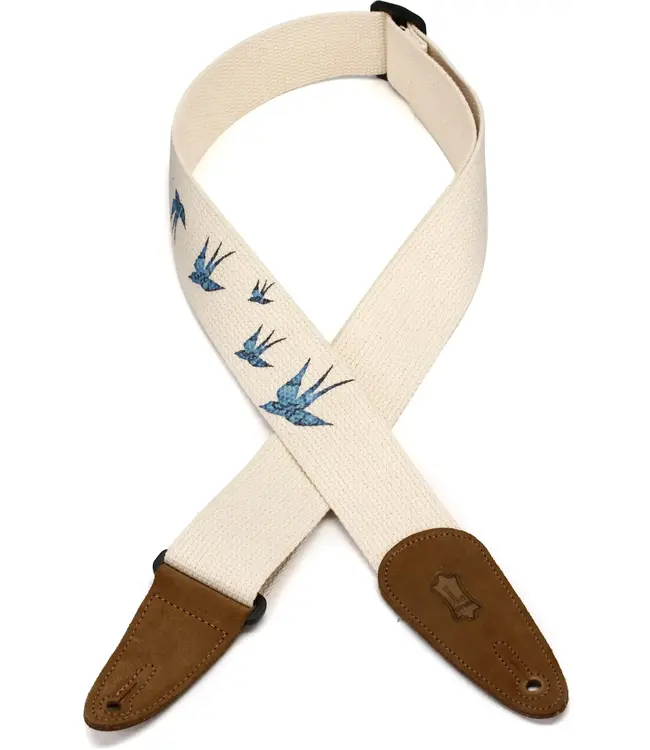 Levy's  2" Wide Cotton Guitar Strap, Natural Blue Birds