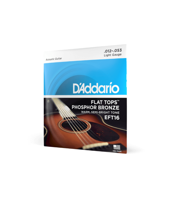 D'Addario 12-53 Light, Flat Tops Phosphor Bronze Acoustic Guitar Strings
