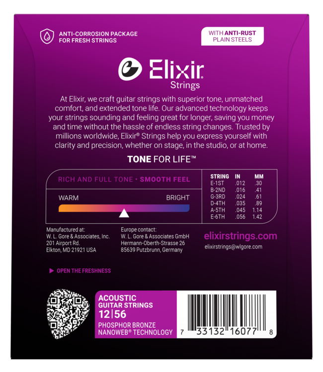 Elixir Nanoweb Acoustic Phosphor Strings, Light/Medium  12-56