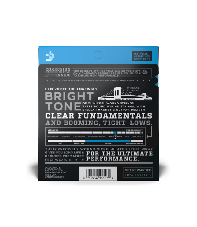 D'Addario  XL 5-String Bass Strings, Super Long Scale, 45-130