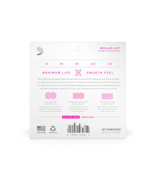 D'Addario XS 45-130 Regular Light, Super Long Scale, Coated Bass Strings