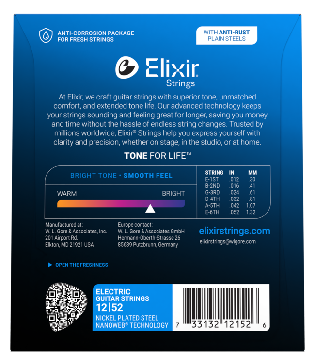 Elixir Nanoweb Electric Guitar Strings, Heavy 12-52