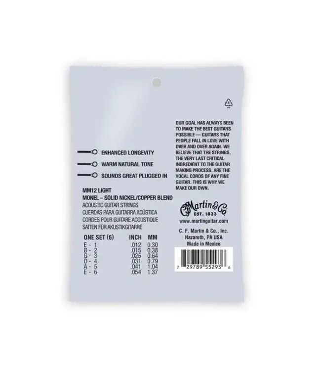 Martin MM12 Retro Monel Wound Guitar Strings, 12-54 Light