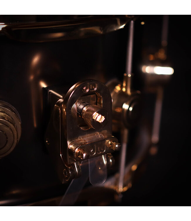 DW 14" x 6.5" Satin Black over Brass Snare, Gold Hardware