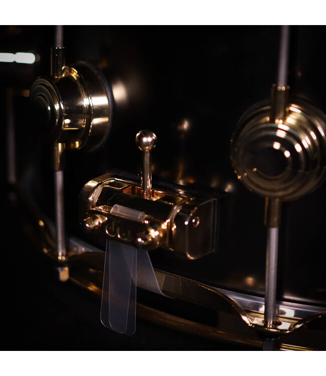 DW 14" x 6.5" Satin Black over Brass Snare, Gold Hardware