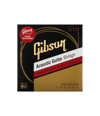 Gibson Gibson Coated Phosphor Bronze Acoustic Guitar Strings, Ultra Light 11-52