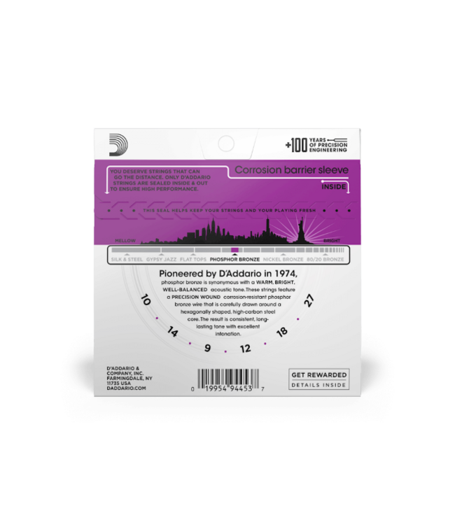 D'addario High Strung/Nashville Tuning, Phosphor Bronze Acoustic Guitar Strings, 10-27