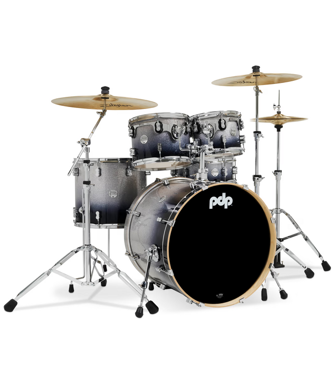 PDP Concept Maple 5 Piece Drum Set, Silver To Black Sparkle Fade