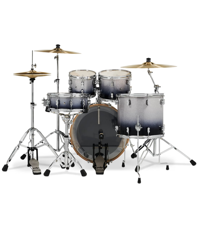 PDP Concept Maple 5 Piece Drum Set, Silver To Black Sparkle Fade