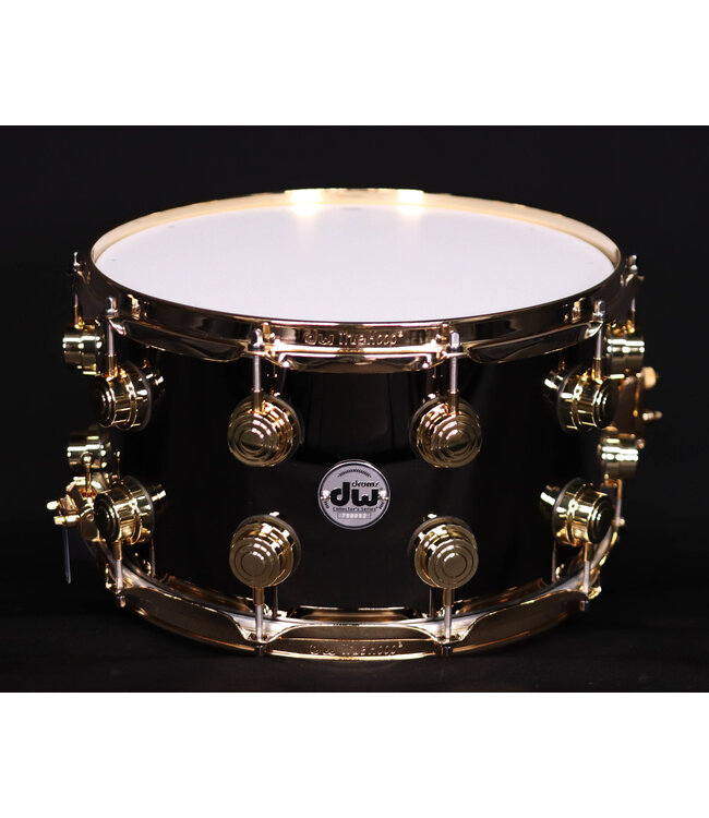 DW 14" x 8" Collectors Series Black Nickel Over Brass Snare, Gold Hardware