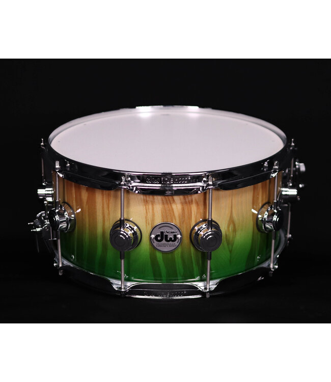 DW 14" x 6.5" Collector Series Maple Snare Drum, Natural to Emerald Fade over Olive Ash Burl