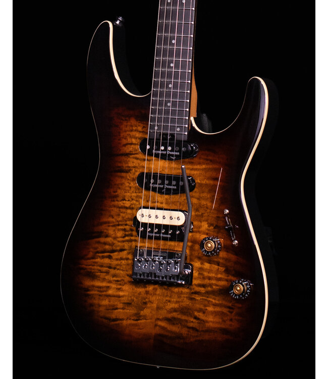 Charvel Pro-Mod Plus Dinky DK24 HSS 2PT EB QM, Ebony FB, Amber Tiger Eye