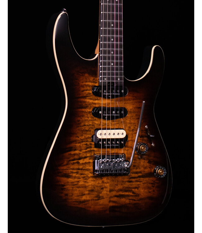 Charvel Pro-Mod Plus Dinky DK24 HSS 2PT EB QM, Ebony FB, Amber Tiger Eye