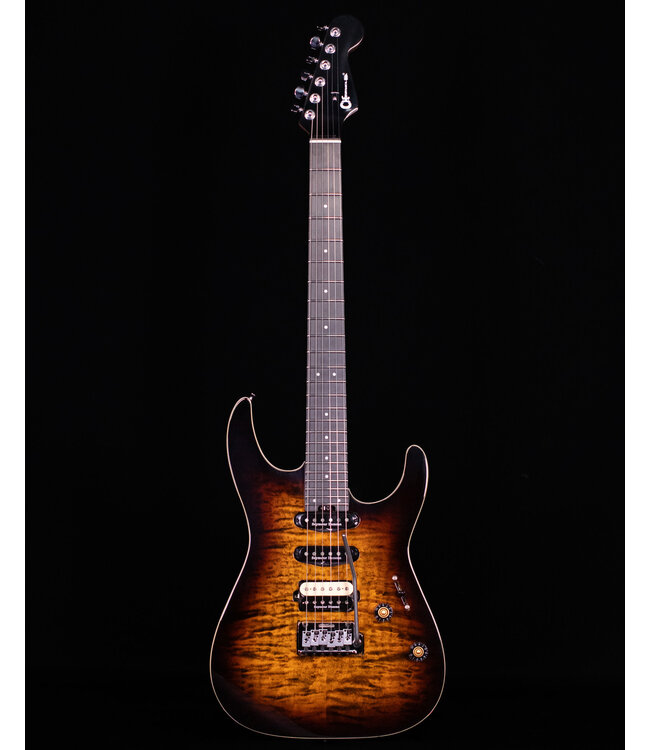 Charvel Pro-Mod Plus Dinky DK24 HSS 2PT EB QM, Ebony FB, Amber Tiger Eye