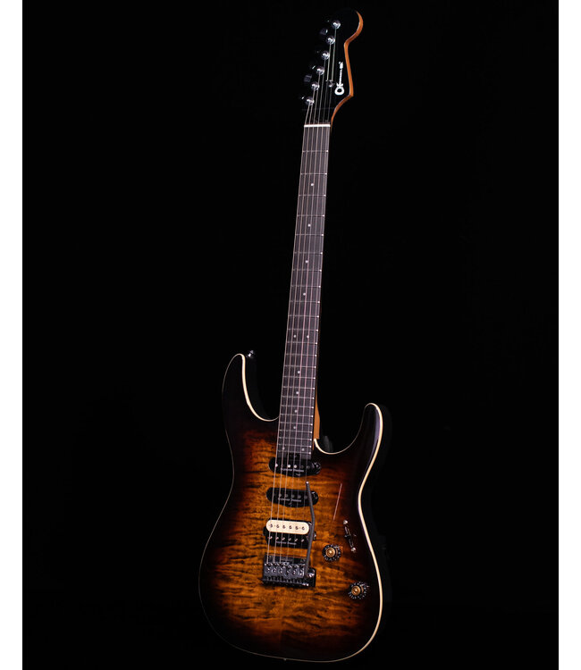 Charvel Pro-Mod Plus Dinky DK24 HSS 2PT EB QM, Ebony FB, Amber Tiger Eye