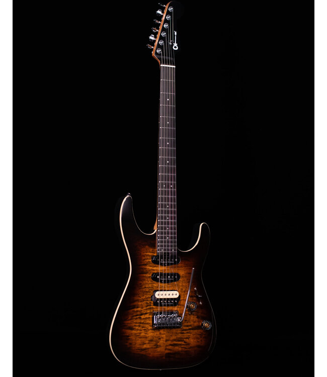 Charvel Pro-Mod Plus Dinky DK24 HSS 2PT EB QM, Ebony FB, Amber Tiger Eye