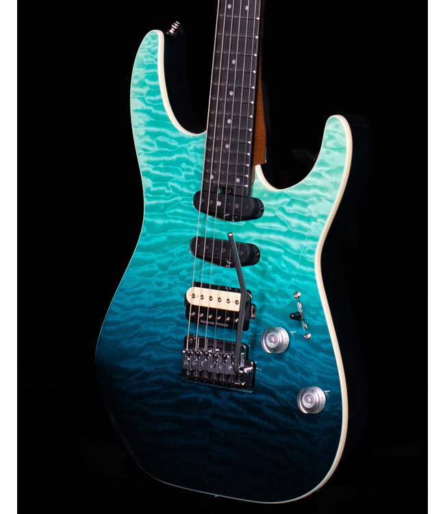 Charvel Pro-Mod Plus Dinky DK24 HSS 2PT EB QM, Ebony FB, Blue Curaçao