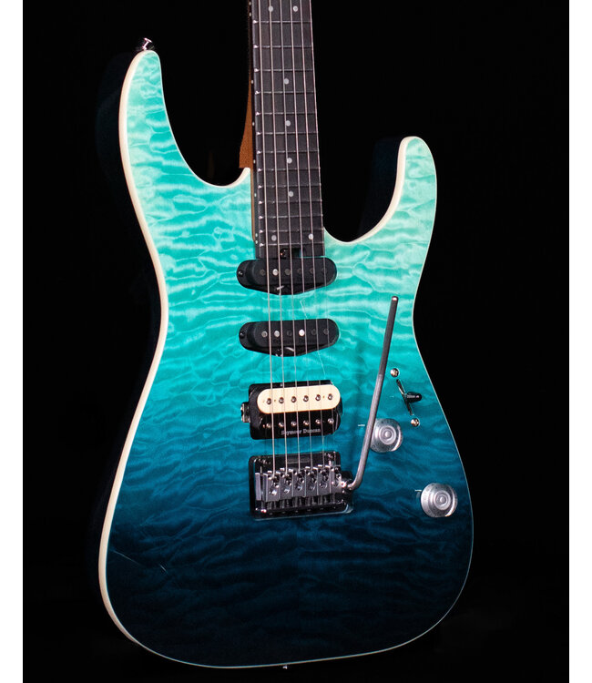 Charvel Pro-Mod Plus Dinky DK24 HSS 2PT EB QM, Ebony FB, Blue Curaçao