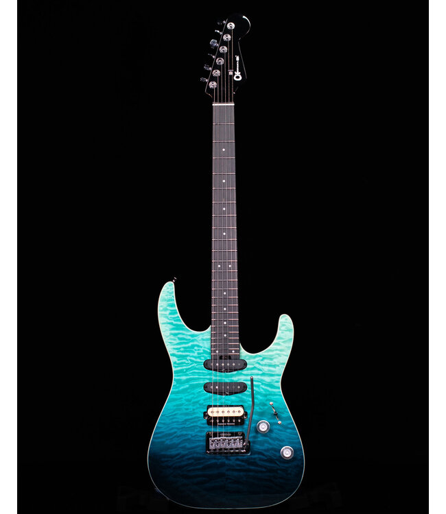 Charvel Pro-Mod Plus Dinky DK24 HSS 2PT EB QM, Ebony FB, Blue Curaçao