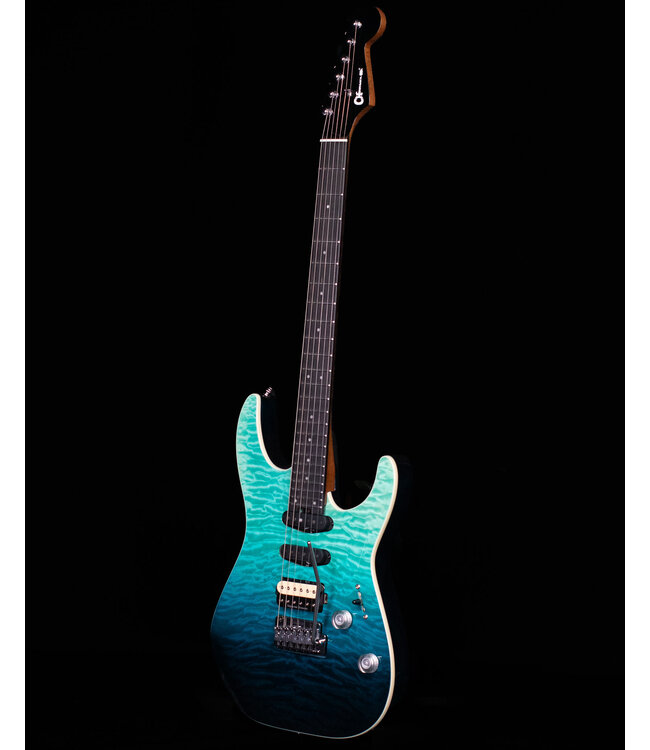 Charvel Pro-Mod Plus Dinky DK24 HSS 2PT EB QM, Ebony FB, Blue Curaçao