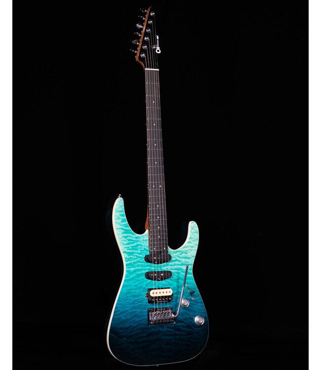 Charvel Pro-Mod Plus Dinky DK24 HSS 2PT EB QM, Ebony FB, Blue Curaçao