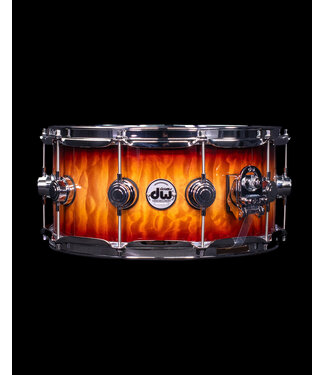 Drum Workshop DW 6.5x14 Rich Red Burst over Super Quilted Maple Exotic Snare Drum, Chrome Hardware