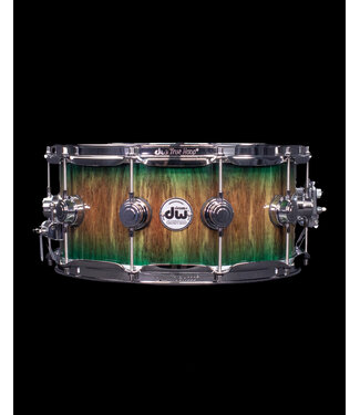 Drum Workshop DW 6.5x14 Turquoise Green Burst over Tigerwood Exotic Snare Drum, Chrome Hardware