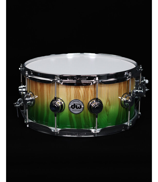 DW 14" x 6.5" Collector Series Maple Snare Drum, Natural to Emerald Fade over Olive Ash Burl