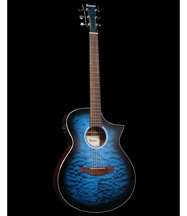 Ibanez AEWC16QA A/E Acoustic Guitar, Trans Blue Burst
