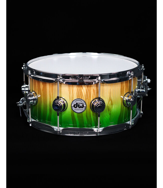 DW 14" x 6.5" Collector Series Maple Snare Drum, Natural to Emerald Fade over Olive Ash Burl