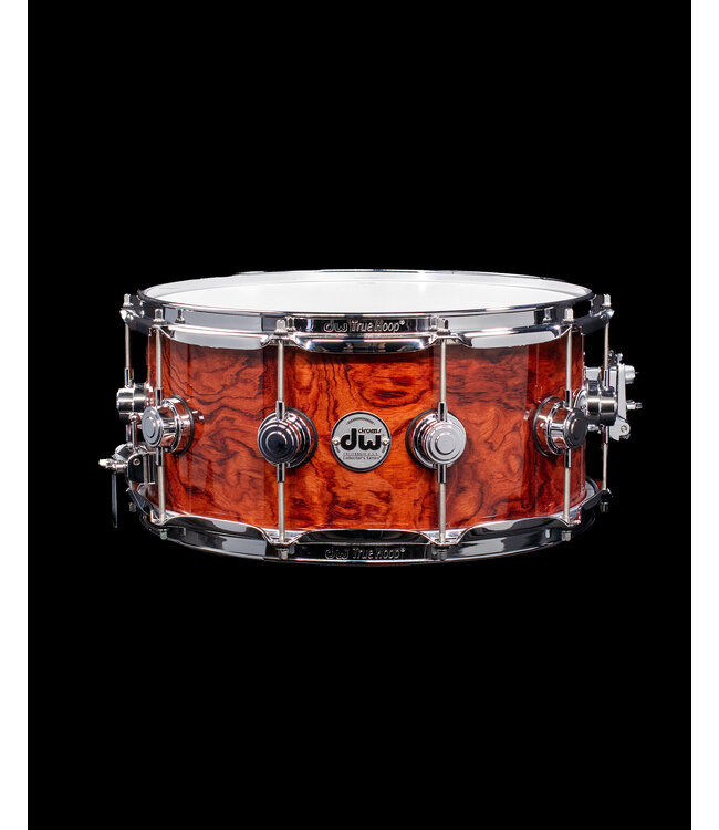 DW 14" x 6.5" Exotic Maple Snare Drum, Natural Lacquer over Bubinga Pommele, Chrome Hardware