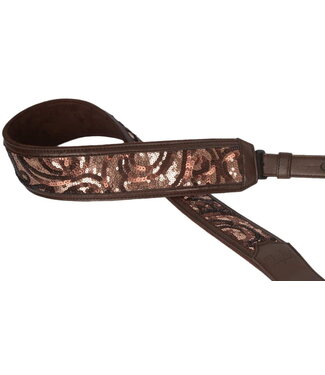 Taylor Taylor 2.25" Vegan Leather Strap, Chocolate Brown with Sequins, Embossed Logo