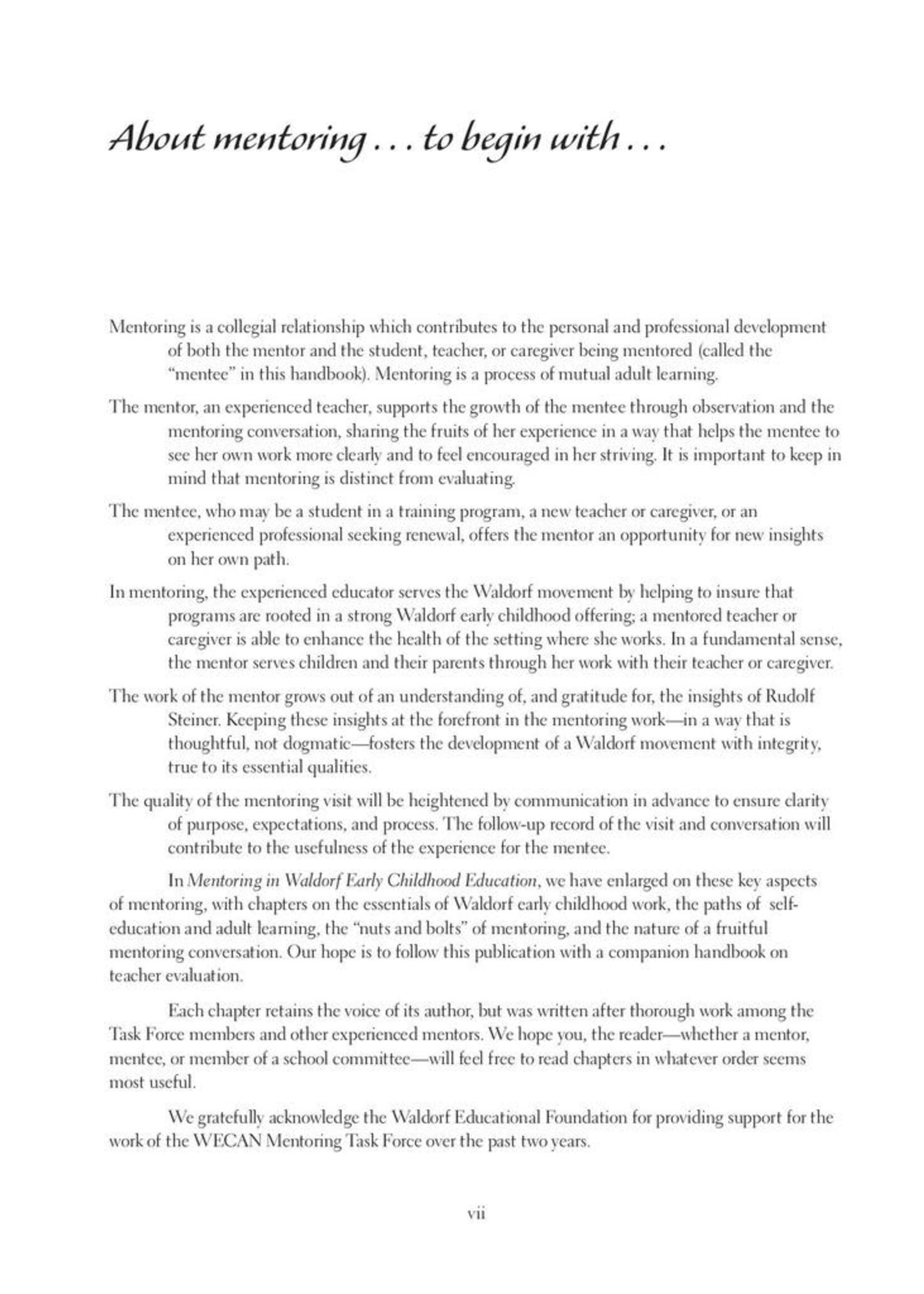 WECAN Press Mentoring in Waldorf Early Childhood Education - The Gateways Series - Volume Four