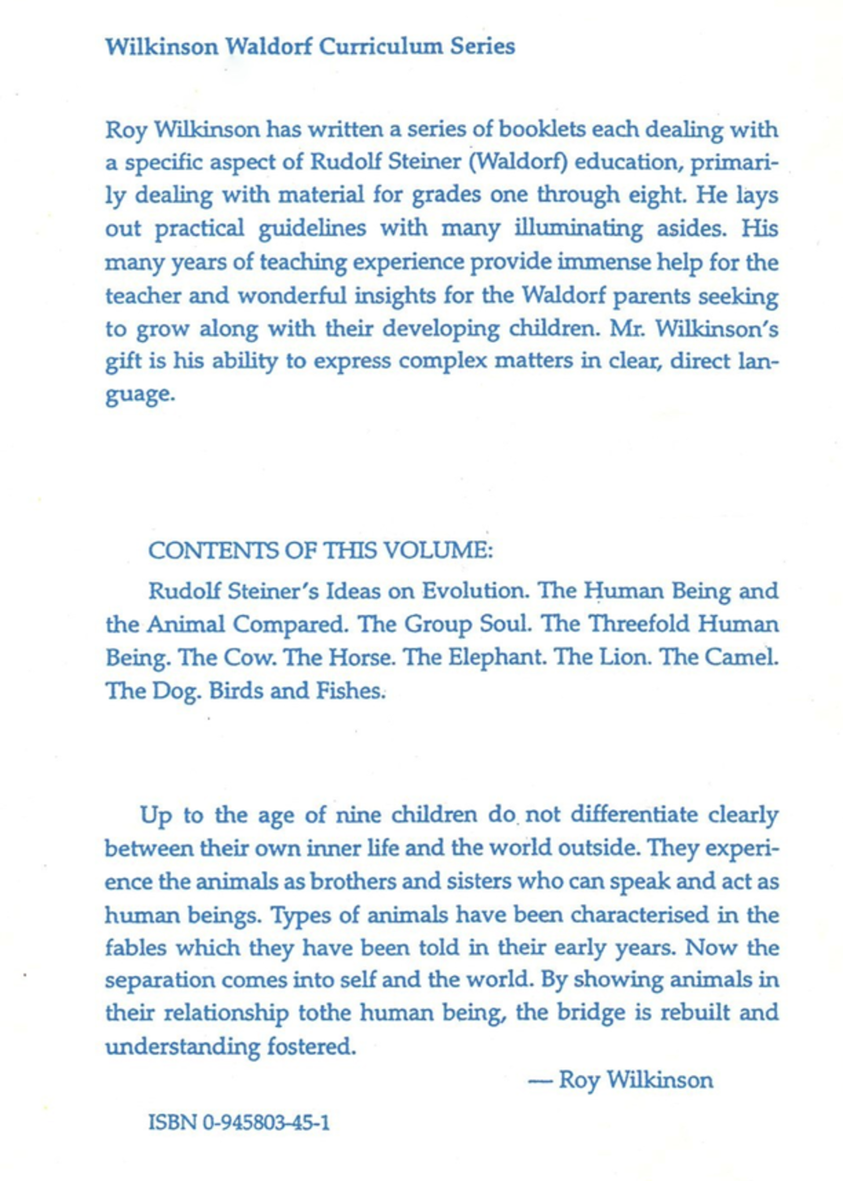 Rudolf Steiner College Press The Human Being and the Animal by World Roy Wilkinson