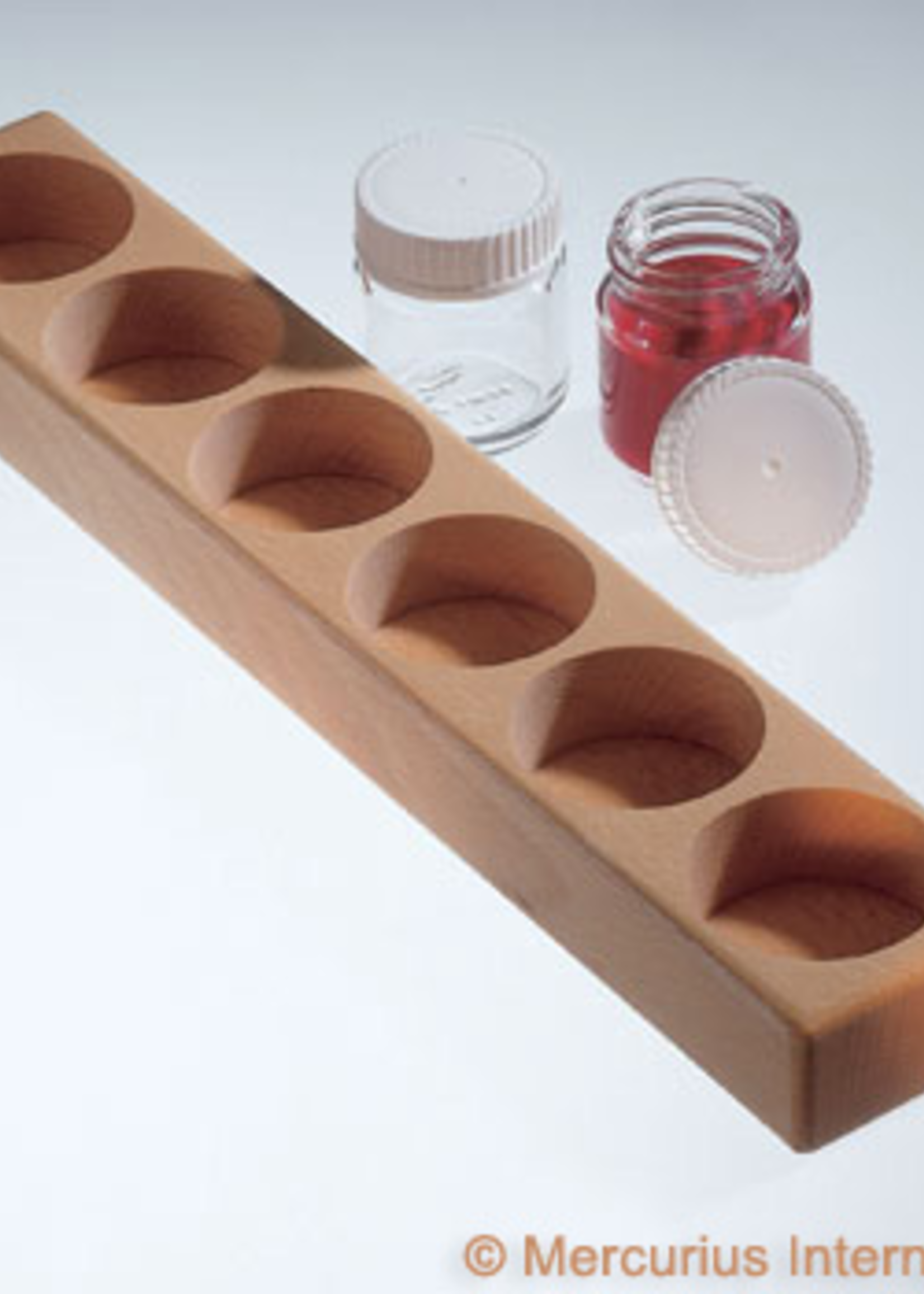 Mercurius Wooden holder for 6 glass paint jars with lid 50ml