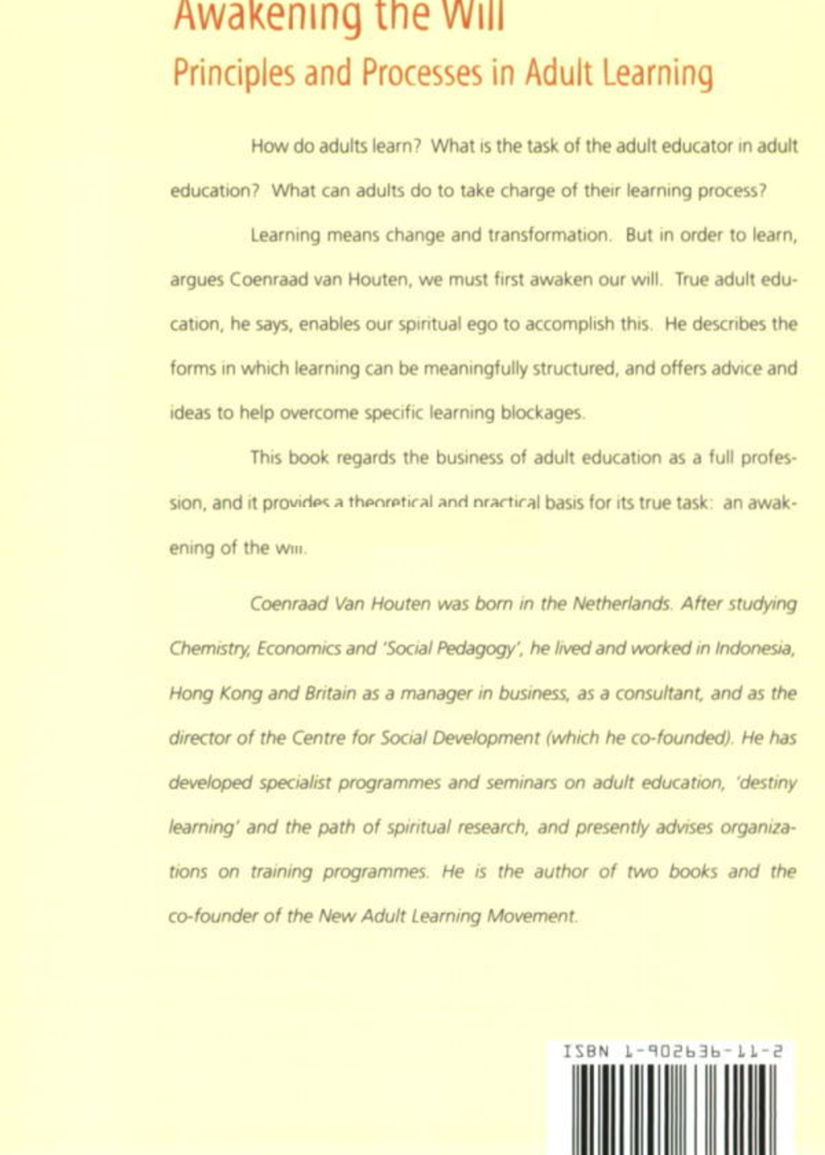 Temple Lodge Press Awakening the Will: Principles and Processes in Adult Learning – Coenraad van Houten