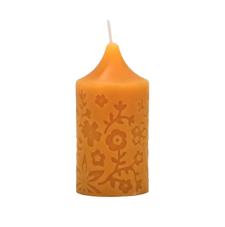 Honey Candles Small Pillar Beeswax Candle - flowers