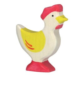 Holztiger Hen, standing, yellow