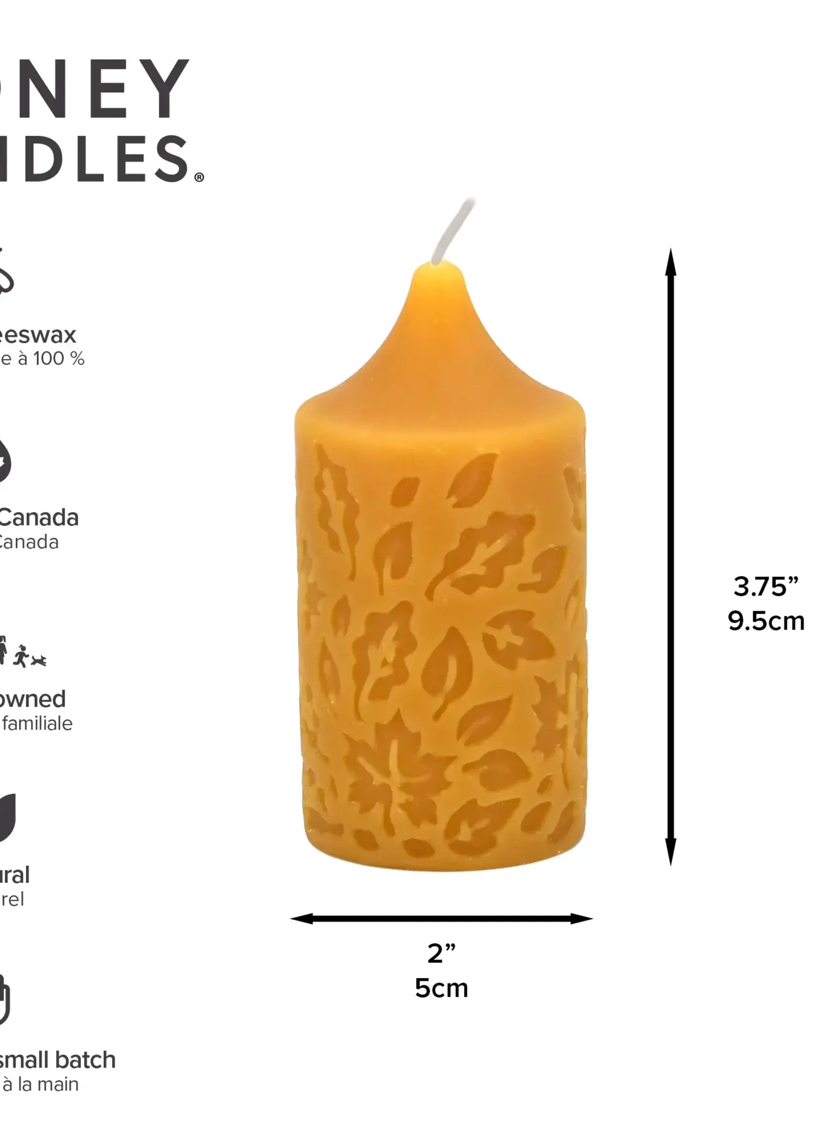 Honey Candles Small Pillar Beeswax Candle - leaf