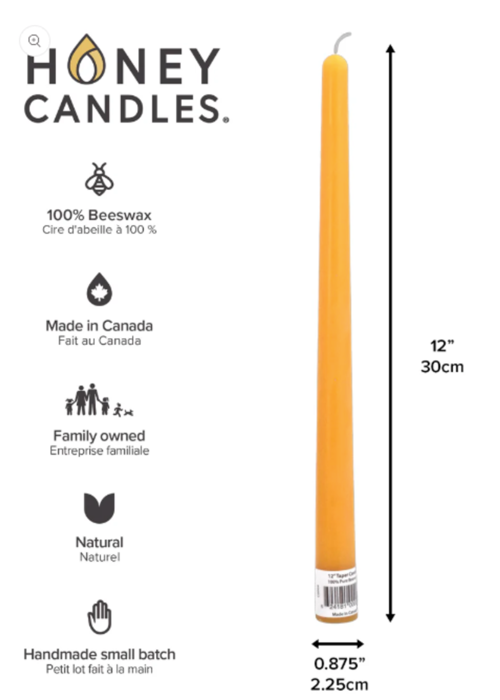 Honey Candles 12” Taper single 10 natural
