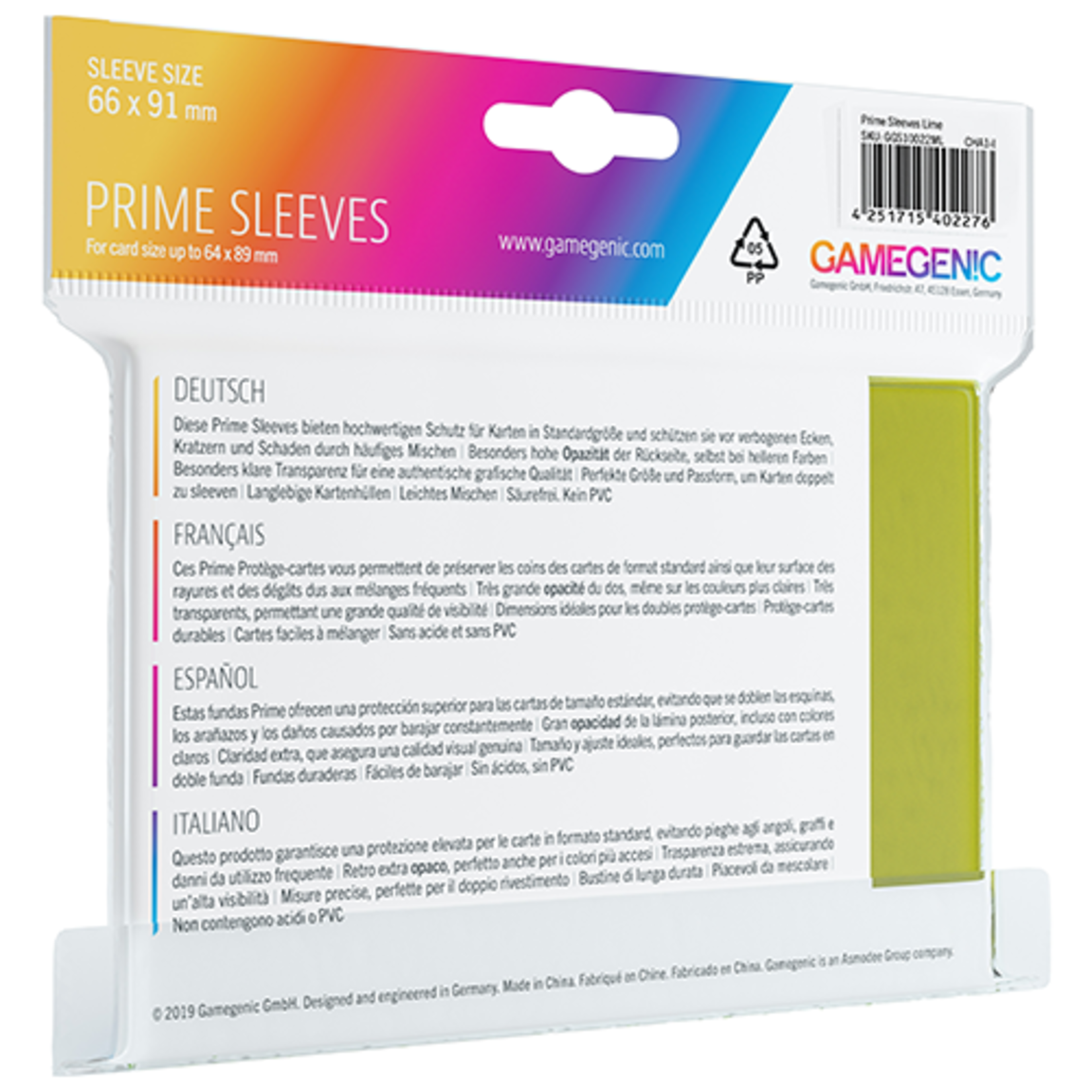 GAMEGENIC PRIME SLEEVES: LIME