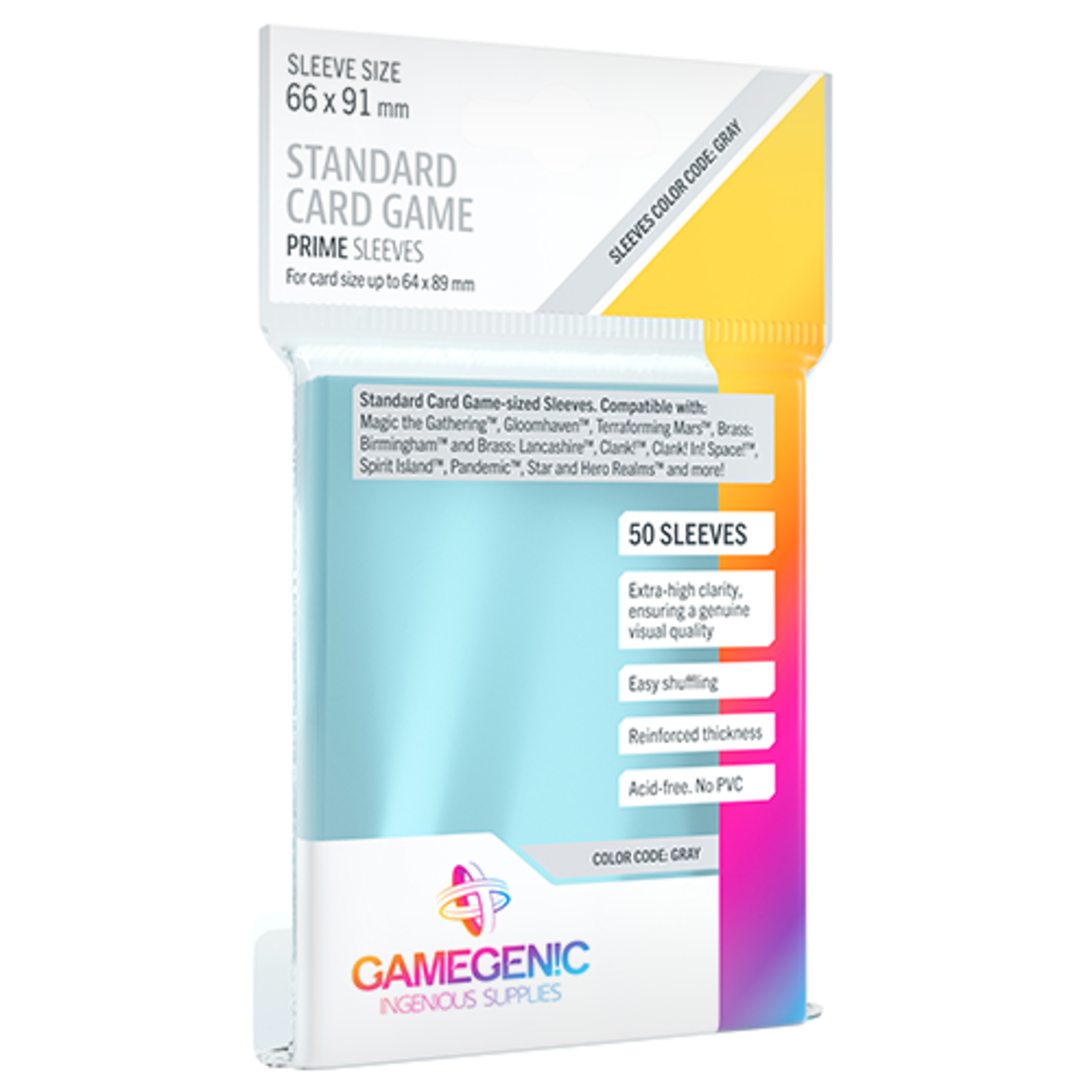 GAMEGENIC PRIME SLEEVES: STANDARD CARD GAME 66x91mm CODE:GRAY