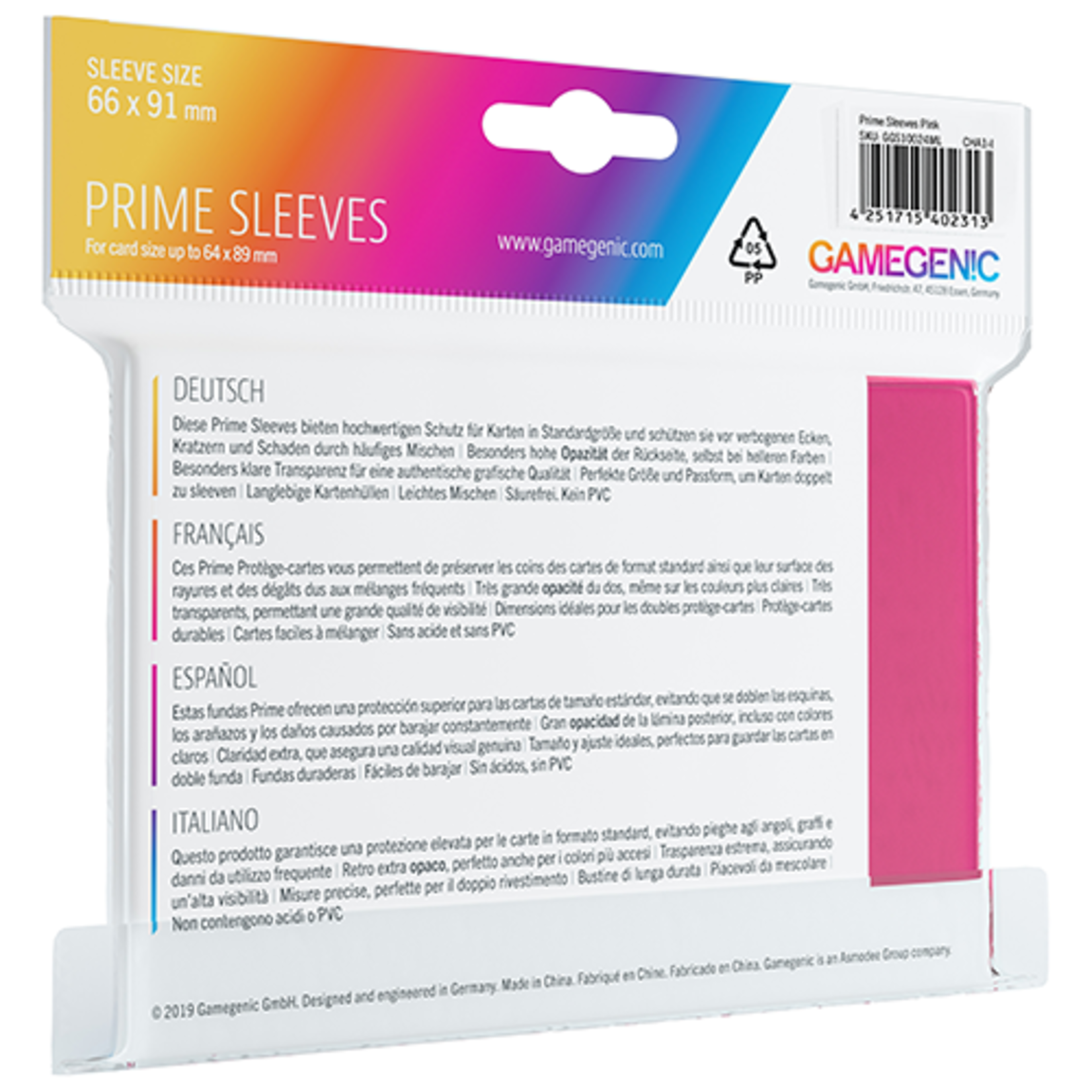 GAMEGENIC PRIME SLEEVES: PINK STD 66x91mm