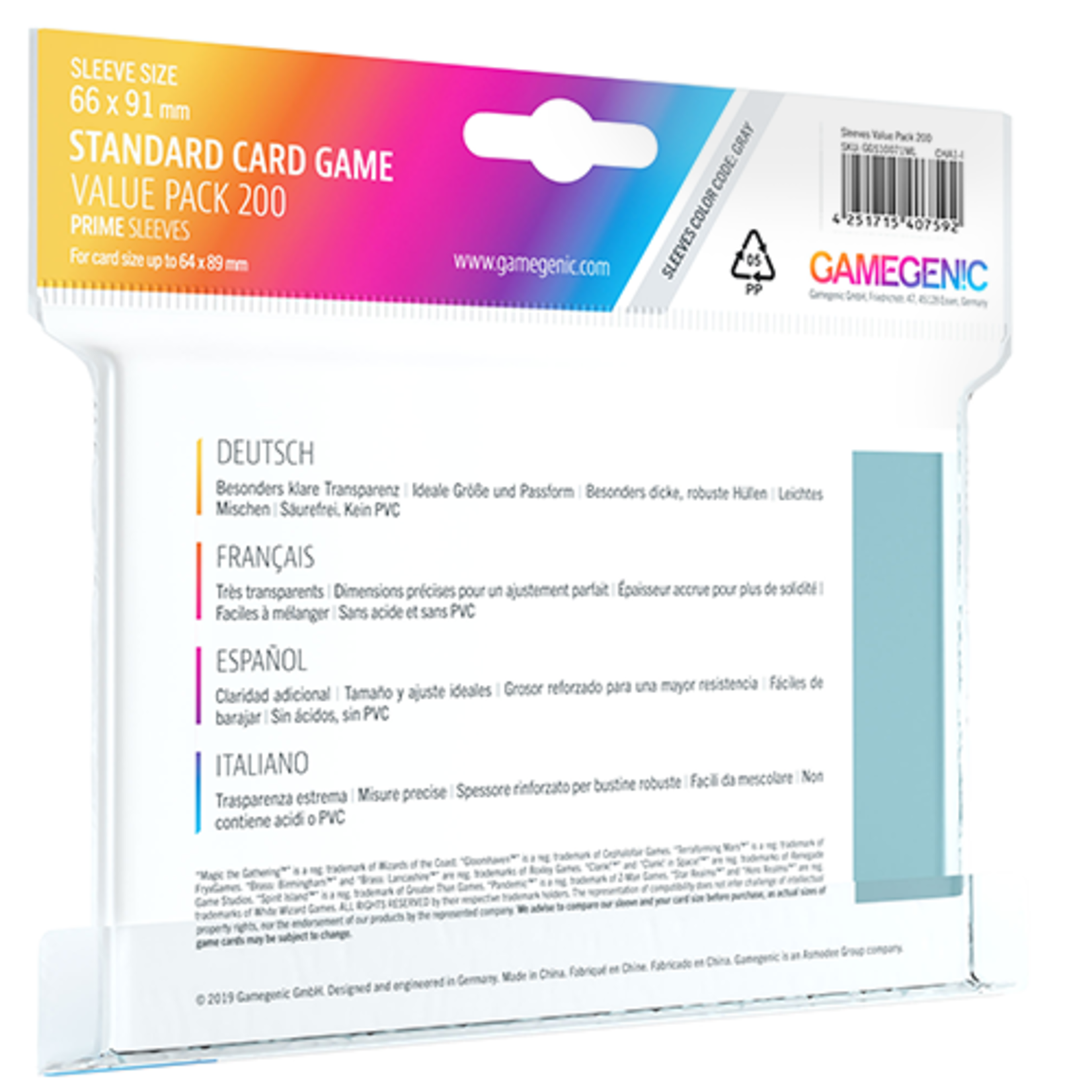 GAMEGENIC PRIME SLEEVES STANDARD CG VALUE PACK 200