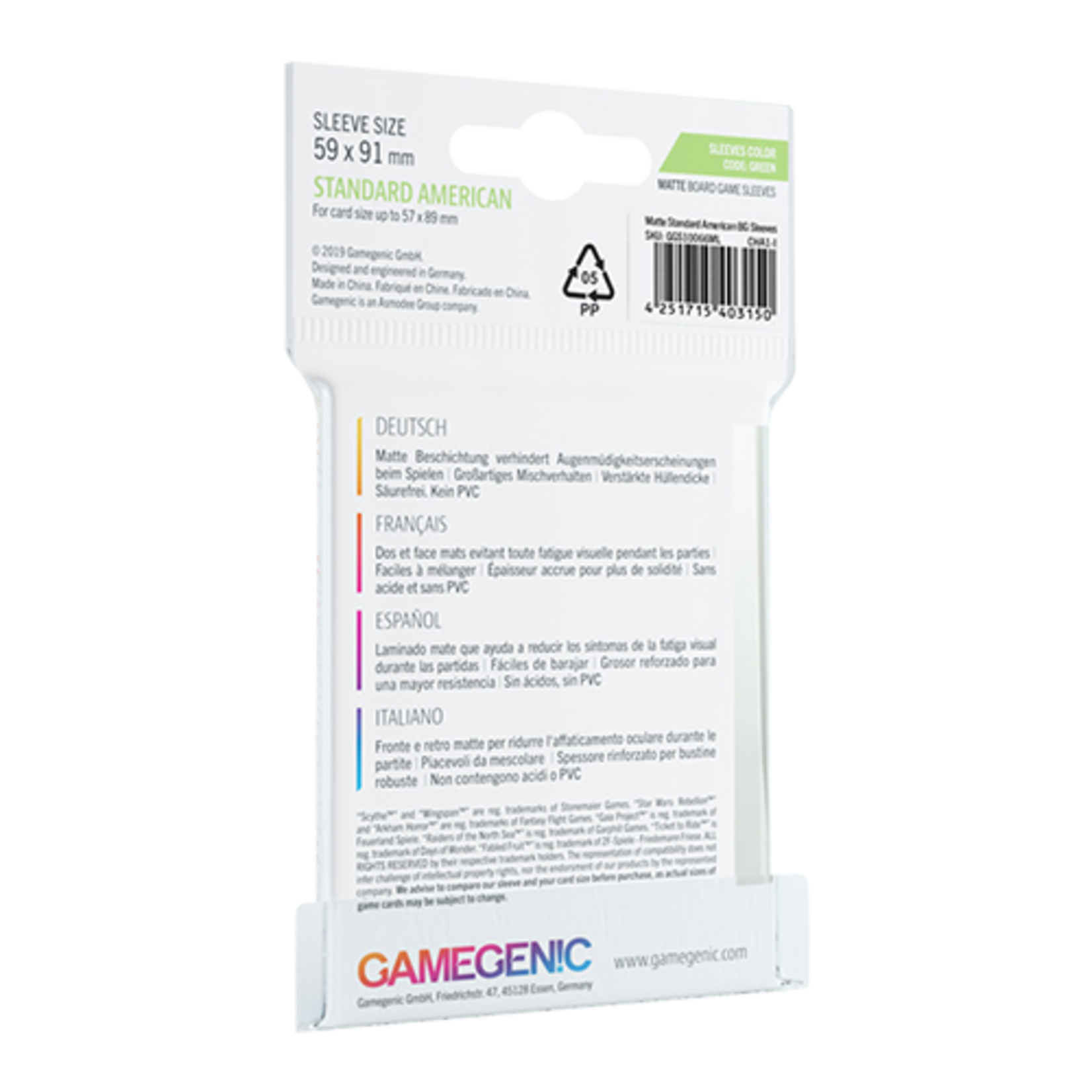 GAMEGENIC MATTE SLEEVES: STANDARD AMERICAN