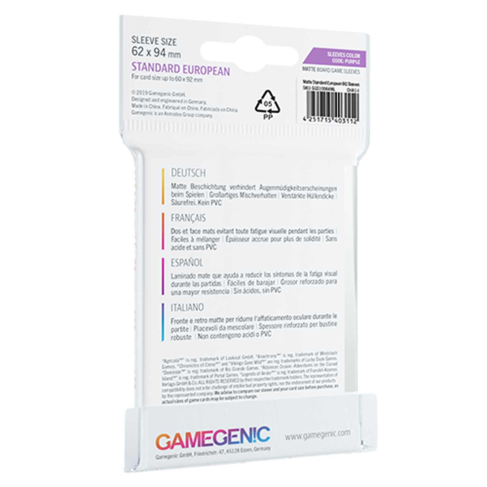 GAMEGENIC MATTE SLEEVES: STANDARD EUROPEAN