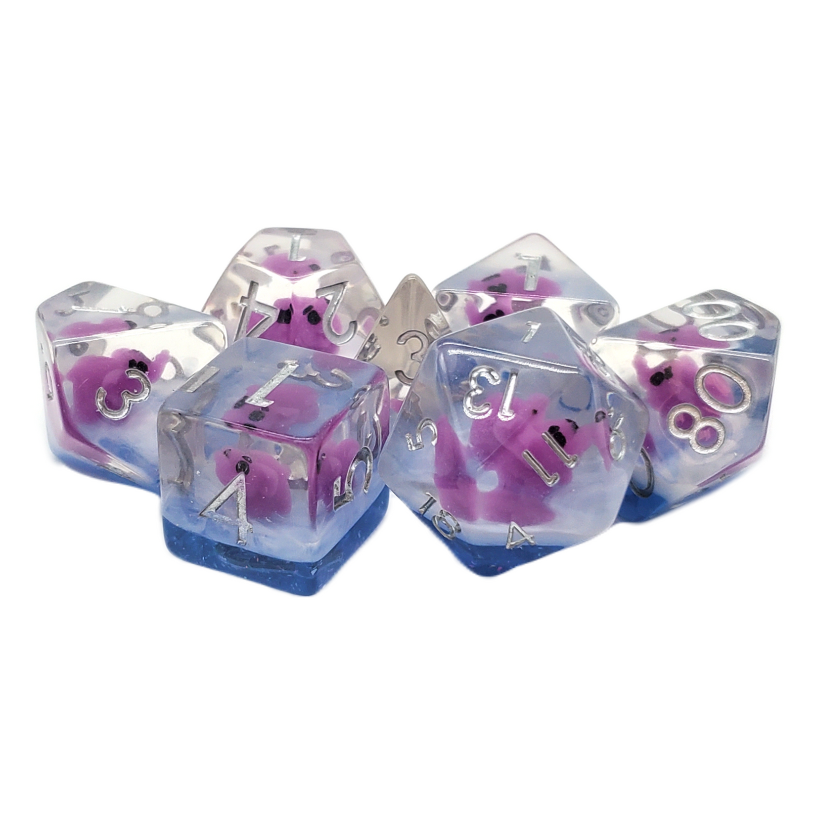 OLD SCHOOL DICE & ACCESSORIES ANIMAL KINGDOM BABY ELEPHANT PURPLE BLUE 7-DIE SET