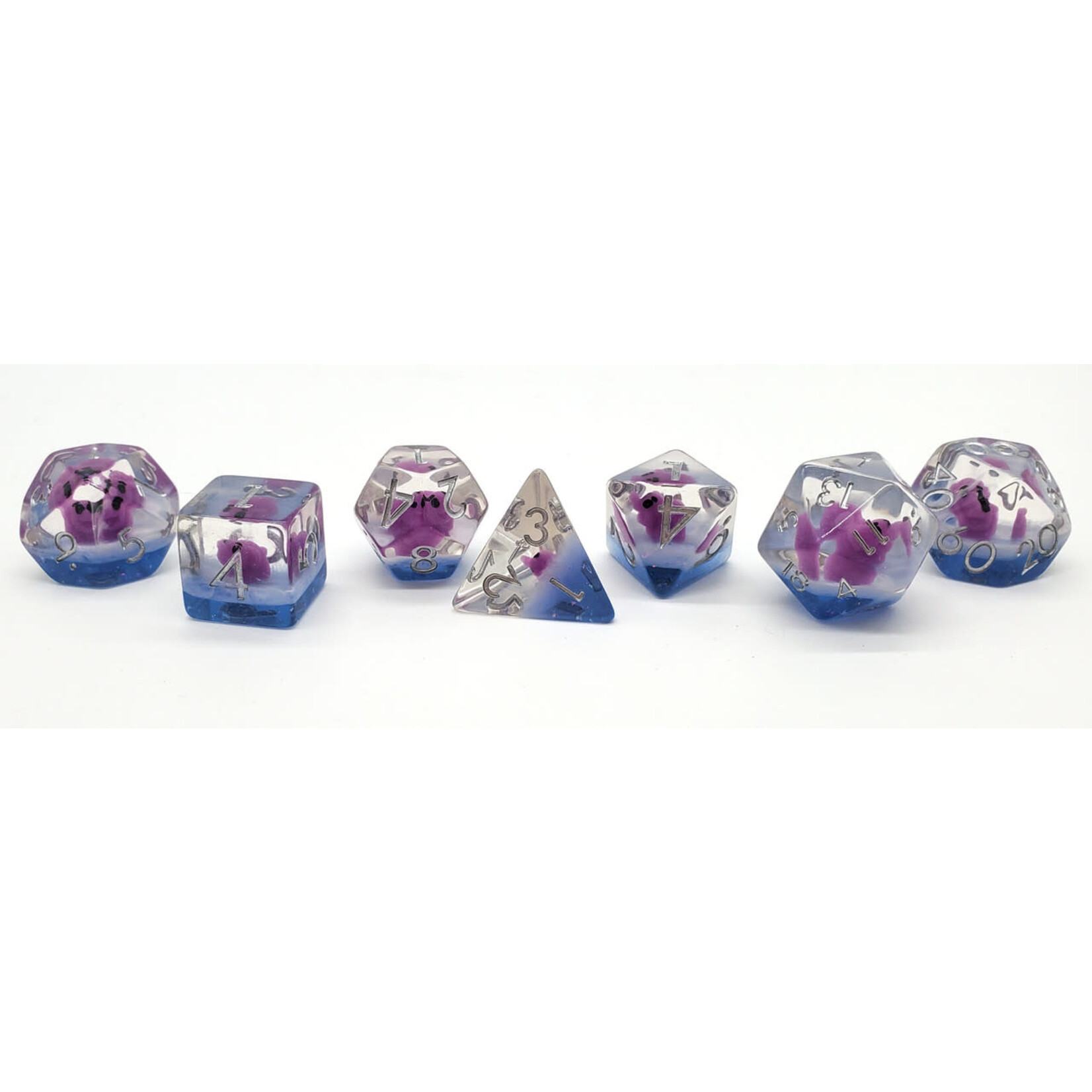 OLD SCHOOL DICE & ACCESSORIES ANIMAL KINGDOM BABY ELEPHANT PURPLE BLUE 7-DIE SET