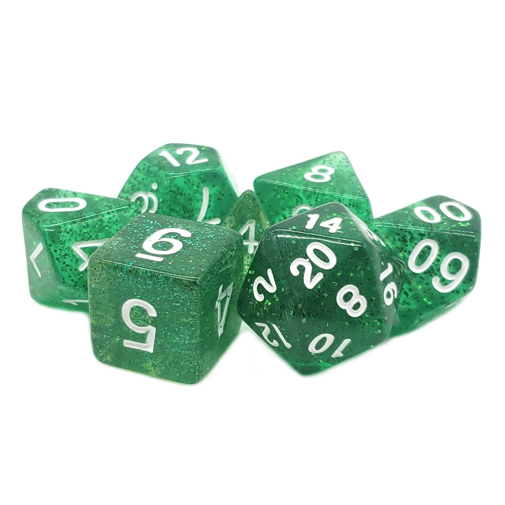 OLD SCHOOL DICE & ACCESSORIES SPARKLE TRANSLUCENT GREEN 7PC SET