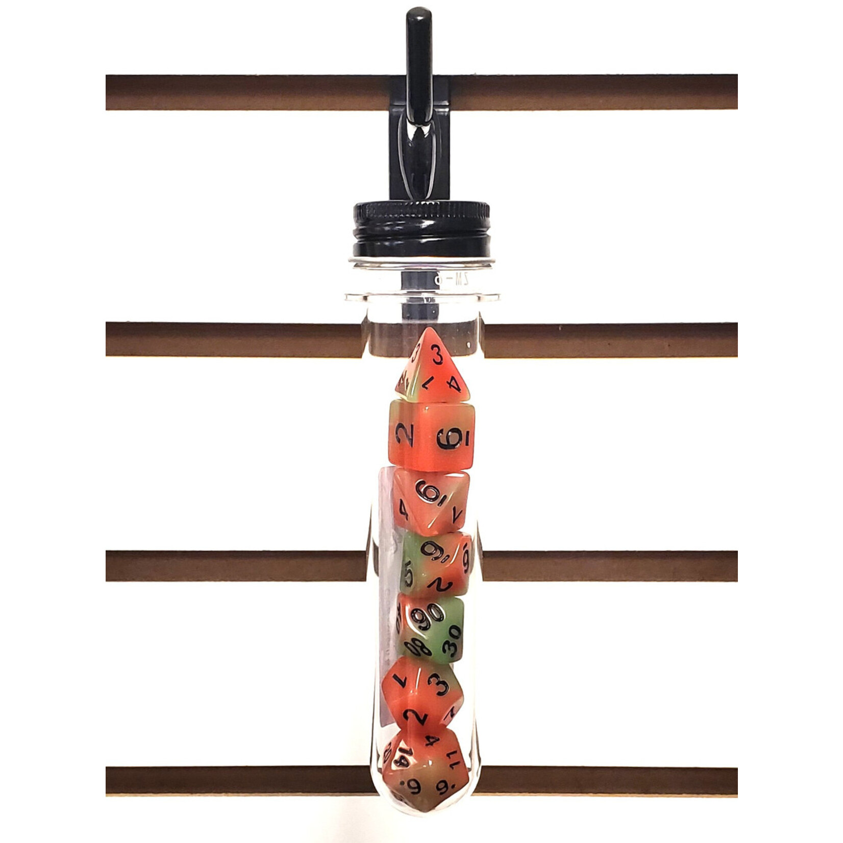 OLD SCHOOL DICE & ACCESSORIES GLOW DICE GREEN AND ORANGE 7PC SET